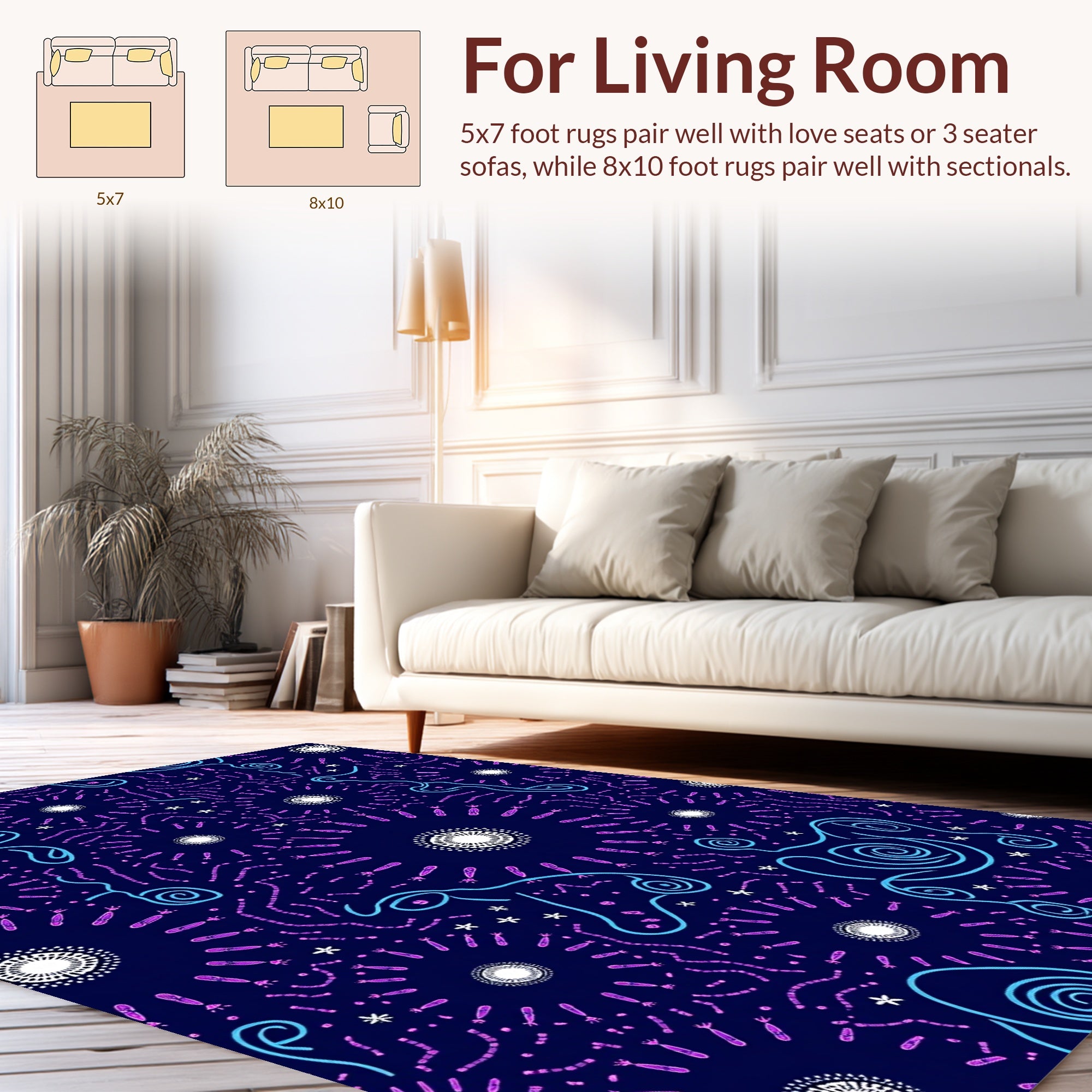 Whimsical Abstract Swirls Stars Rug