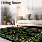 Green Leafy Border With Central Floral Design Rug