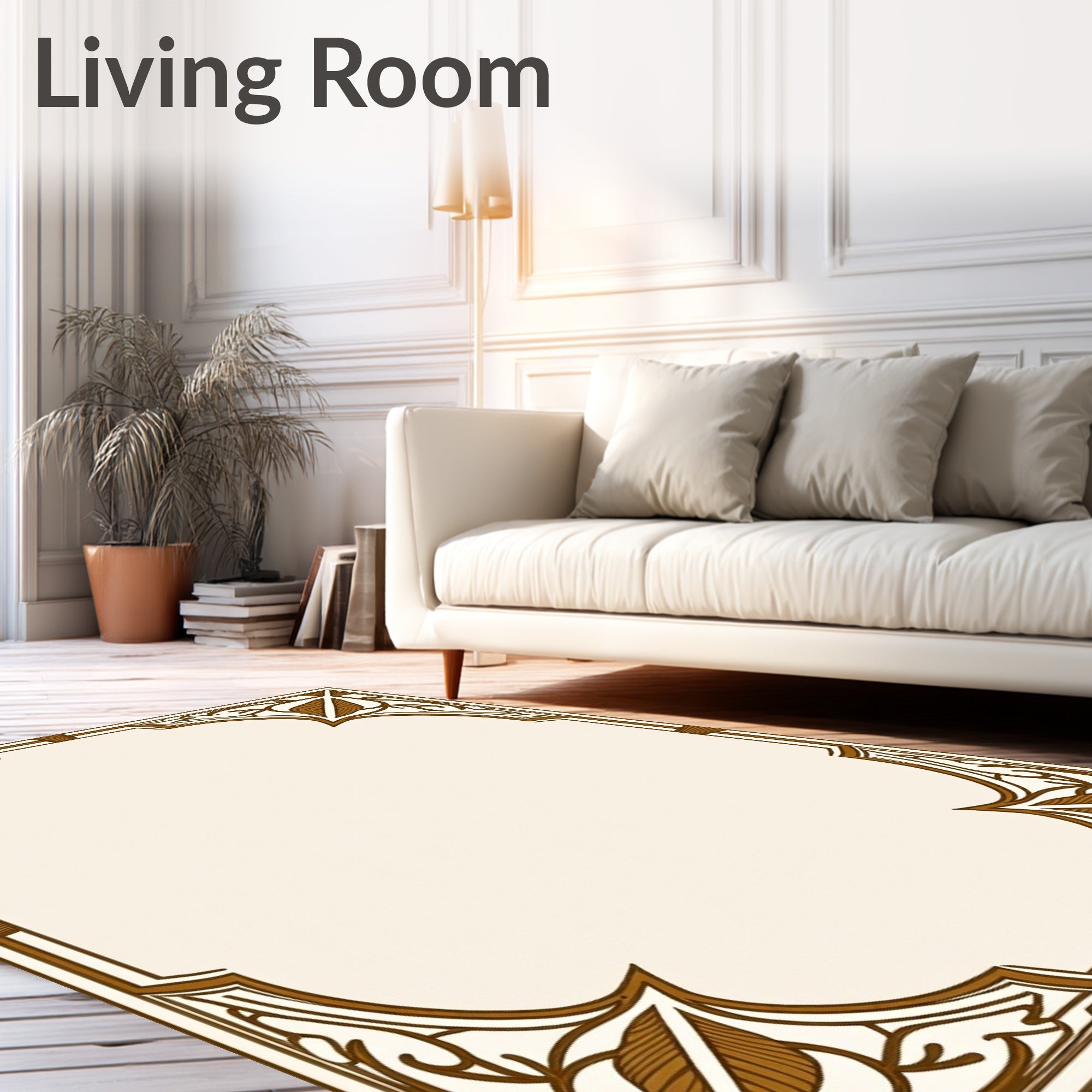 Ornate Leaf Patterned Frame Rug
