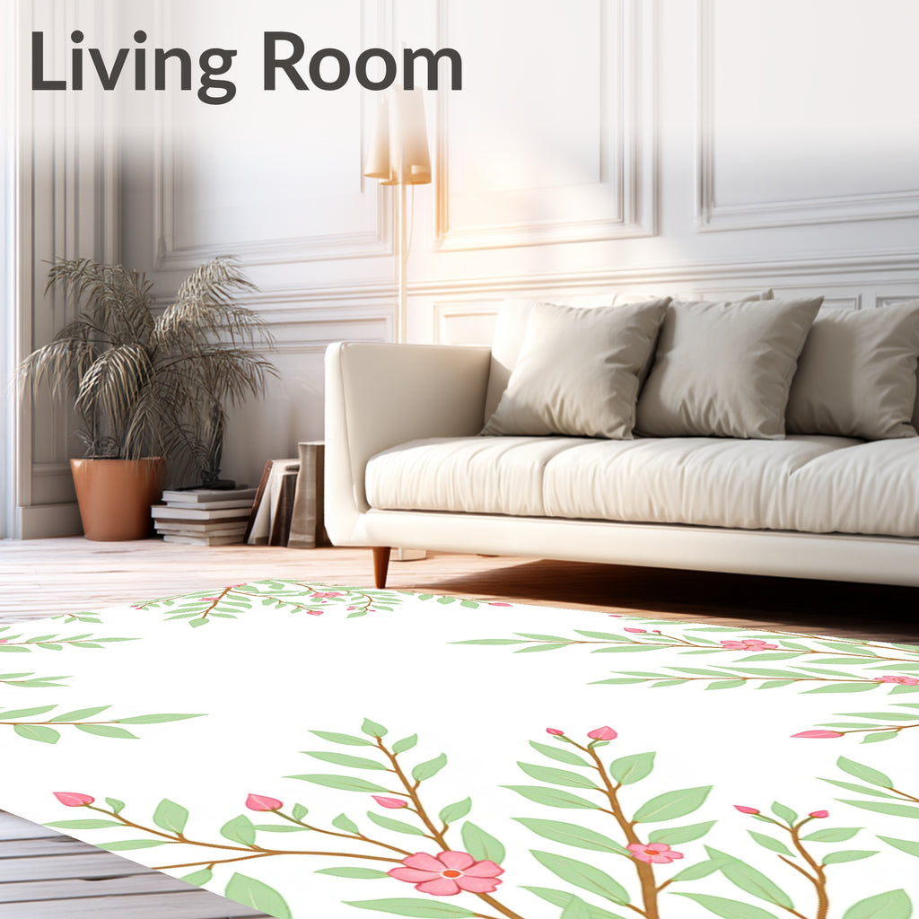 Delicate Pink Blossom Branch Pattern Rug
