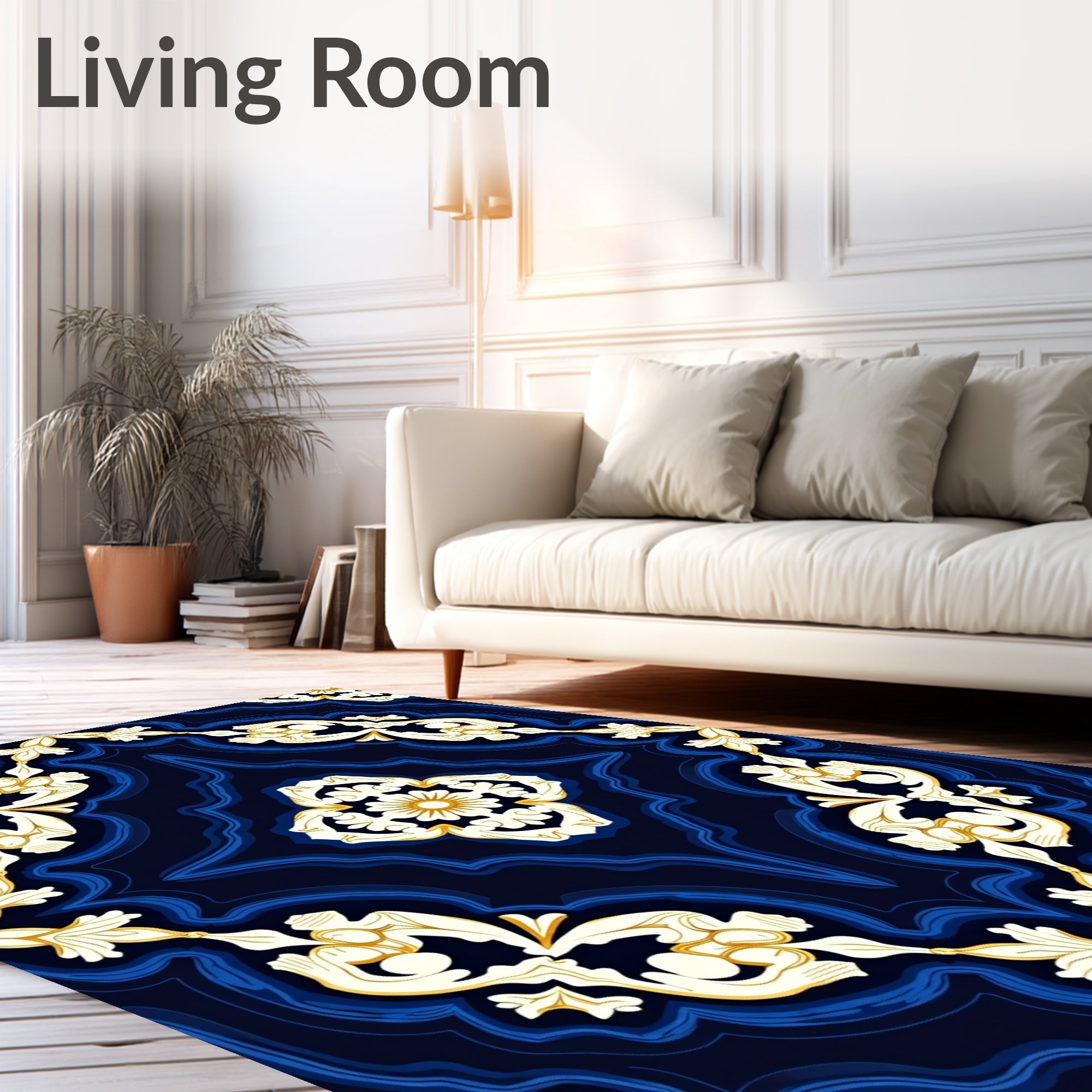Classic White Gold Floral Pattern Rug