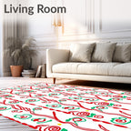 Red Green Whimsical Swirl Star Rug