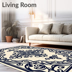 Classic Navy Floral Scrollwork Rug
