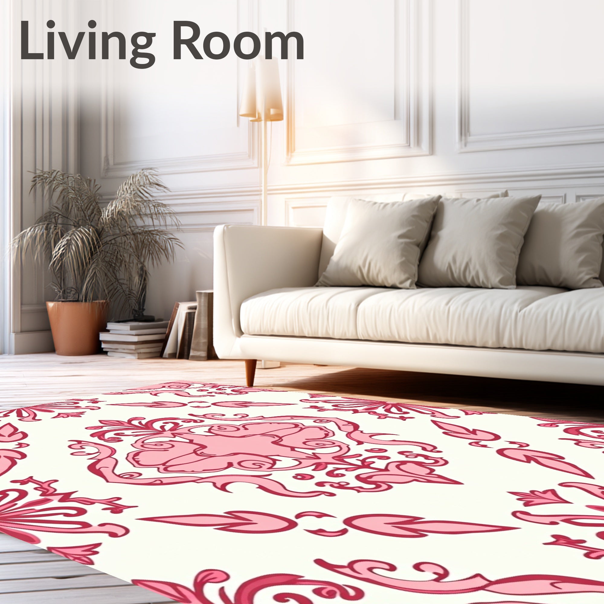 Elegant Pink Floral Damask Pattern Rug