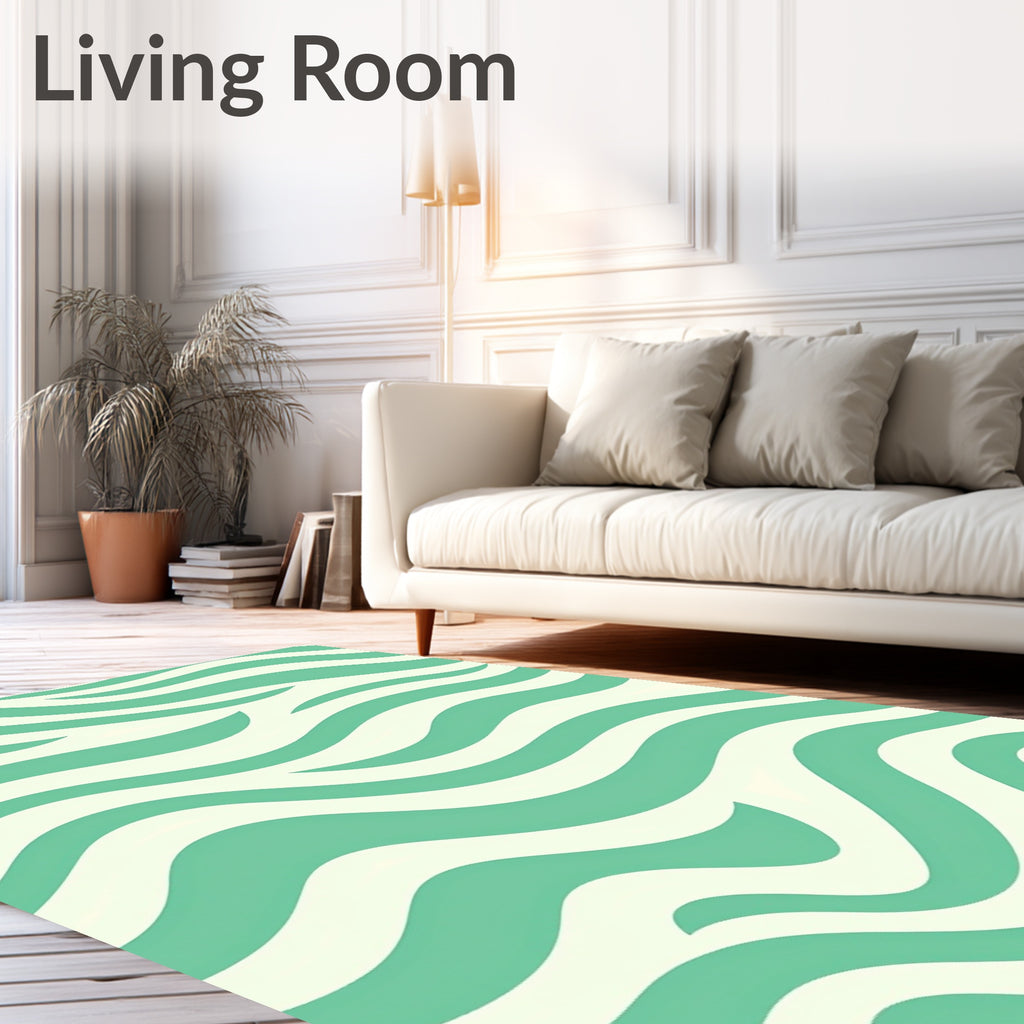 Abstract Teal White Wavy Stripes Rug