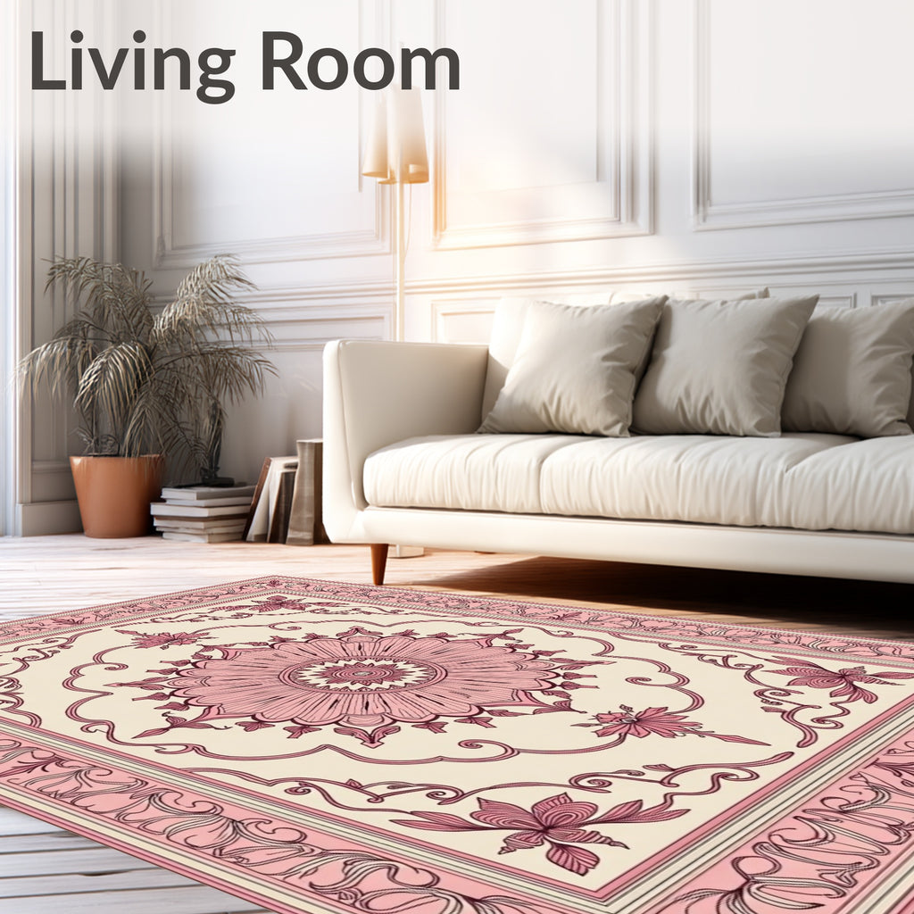 Pink Floral Medallion Decorative Rug