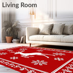 Winter Reindeer Snowflake Scene Rug