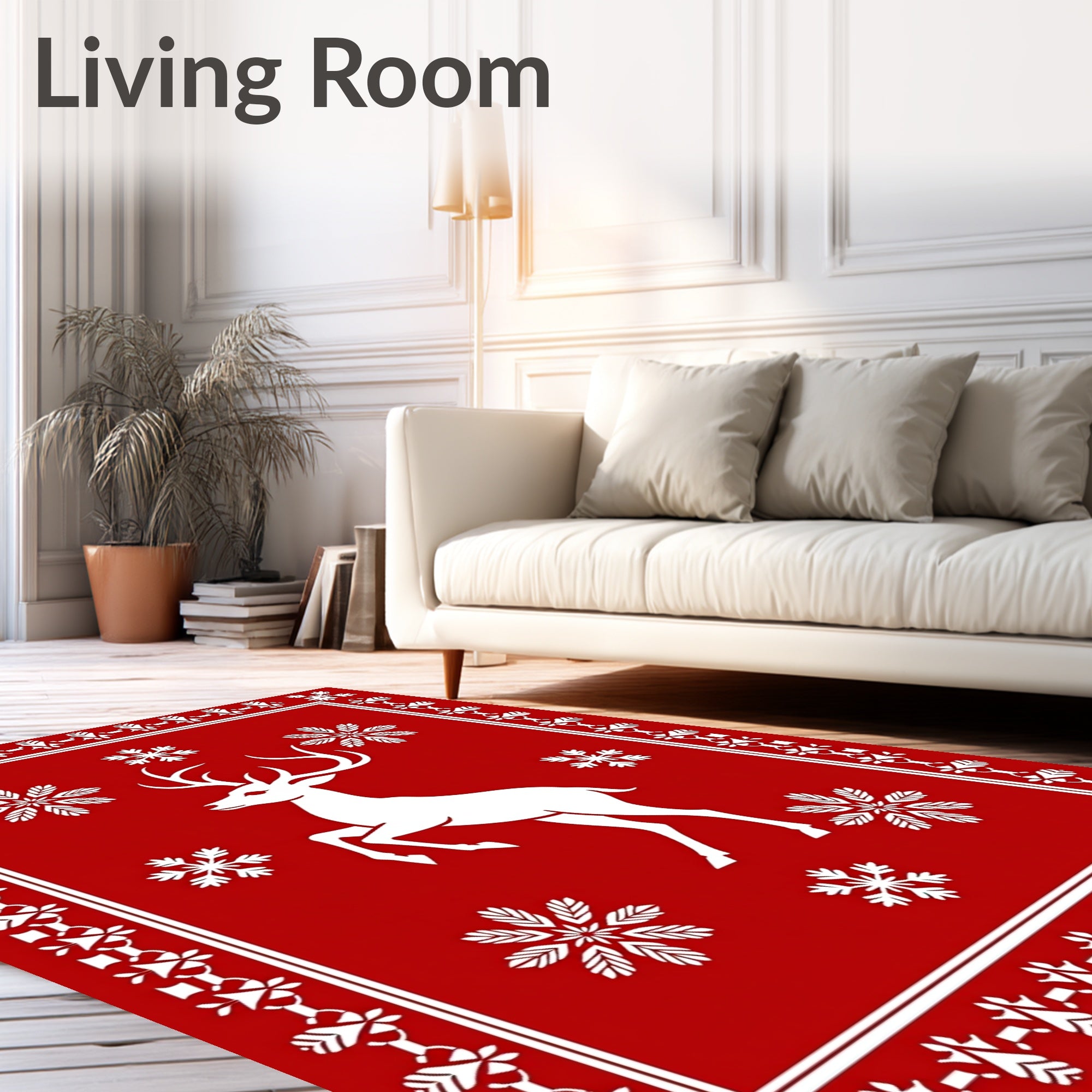 Winter Reindeer Snowflake Scene Rug
