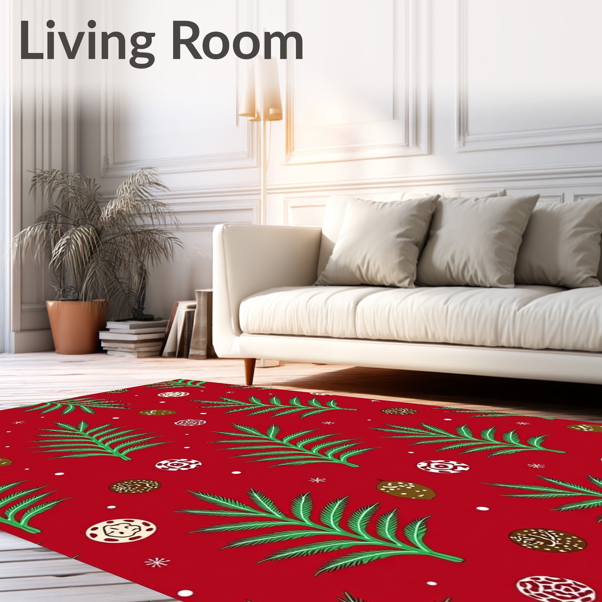 Festive Green Ferns Ornaments Pattern Rug