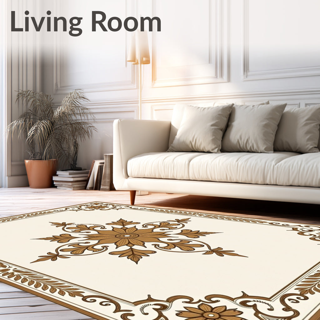 Ornate Floral Medallion Border Rug