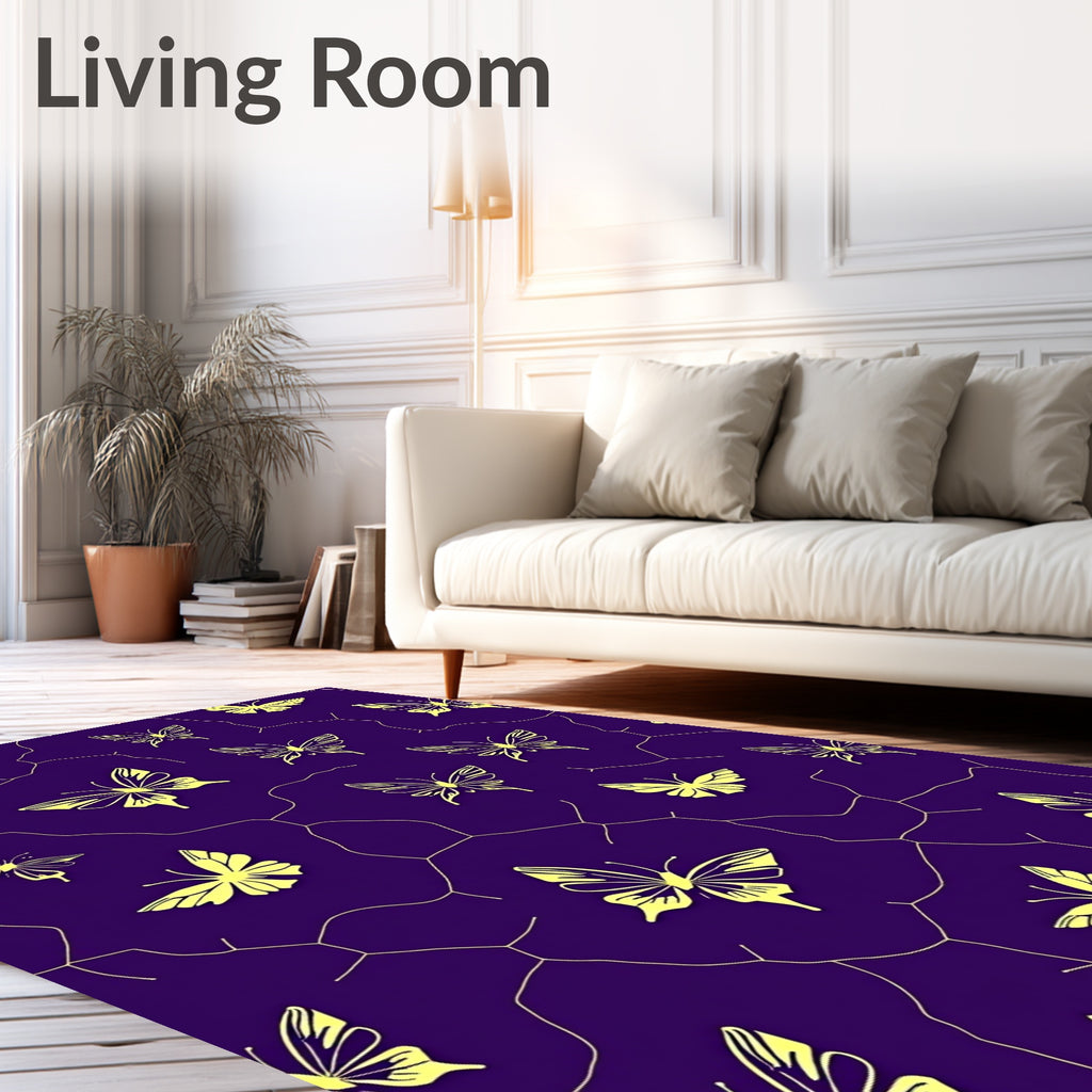 Yellow Butterflies With Network Pattern Rug