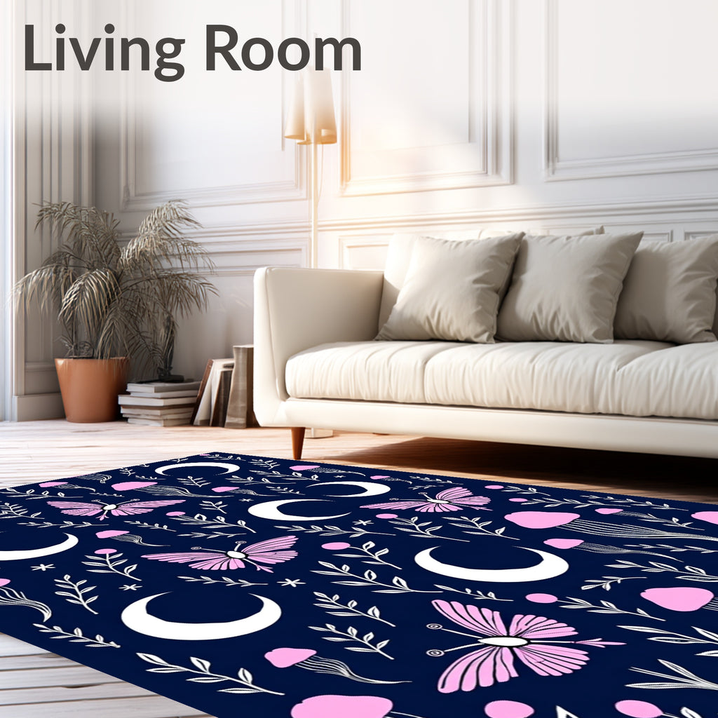 Midnight Celestial Butterfly Pattern Rug