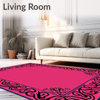 Ornate Floral Scrollwork Pink Navy Rug