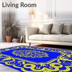 Royal Blue Yellow Floral Ornament Rug