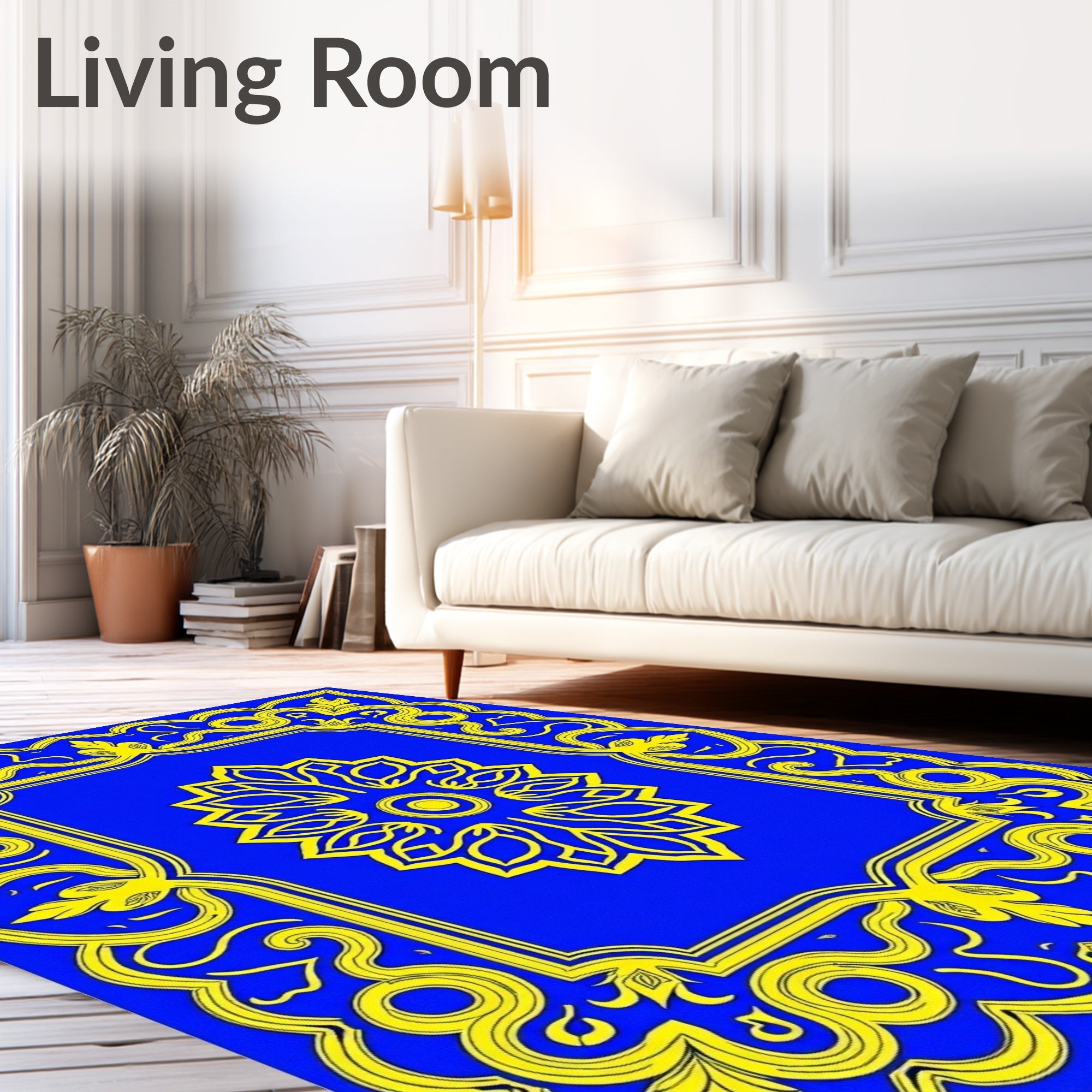 Royal Blue Yellow Floral Ornament Rug