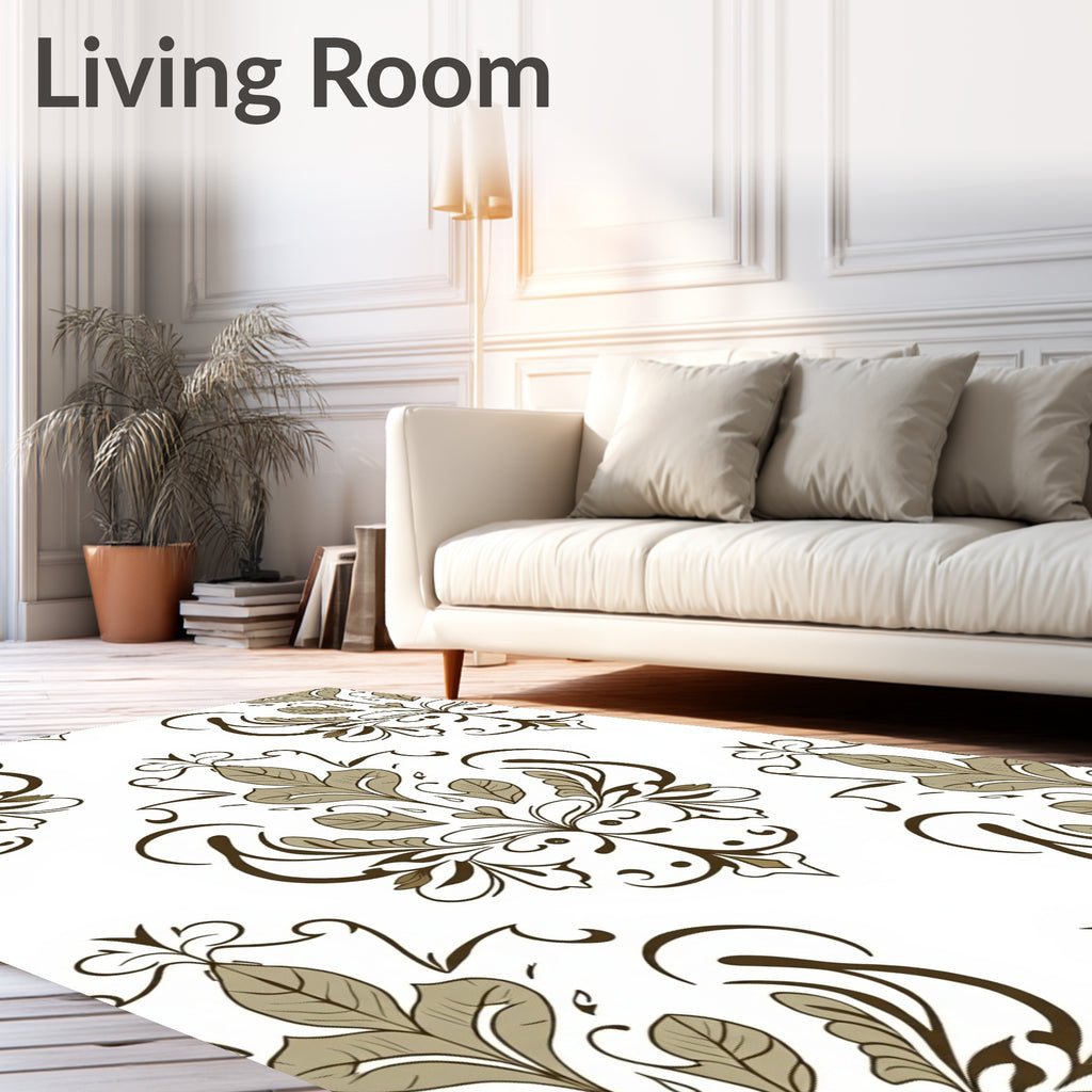 Ornate Floral Scroll Work Pattern Rug