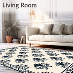 Classic Dark Damask Floral Design Rug