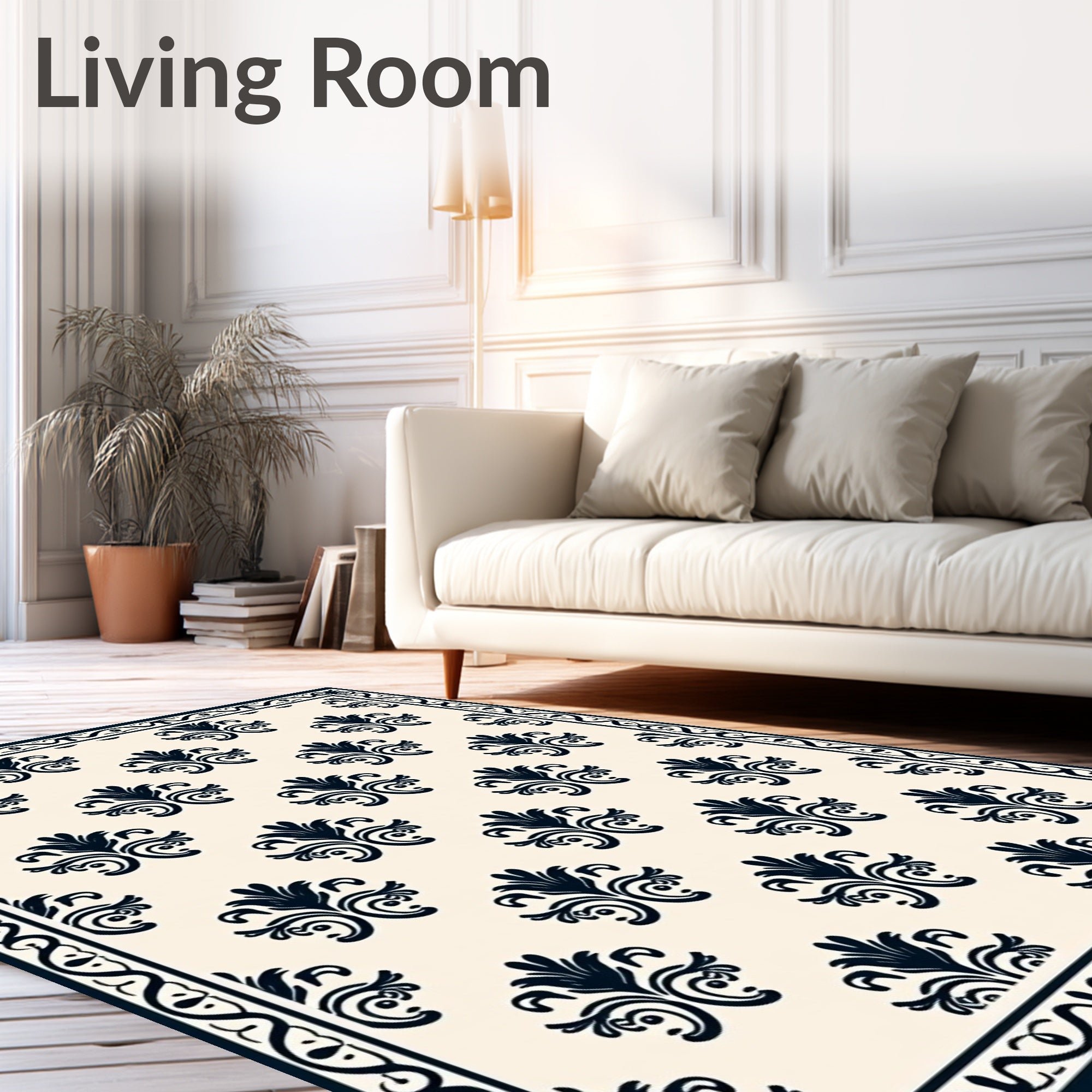 Classic Dark Damask Floral Design Rug
