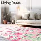 Pink Flower Meadow Butterflies Repeat Pattern Rug