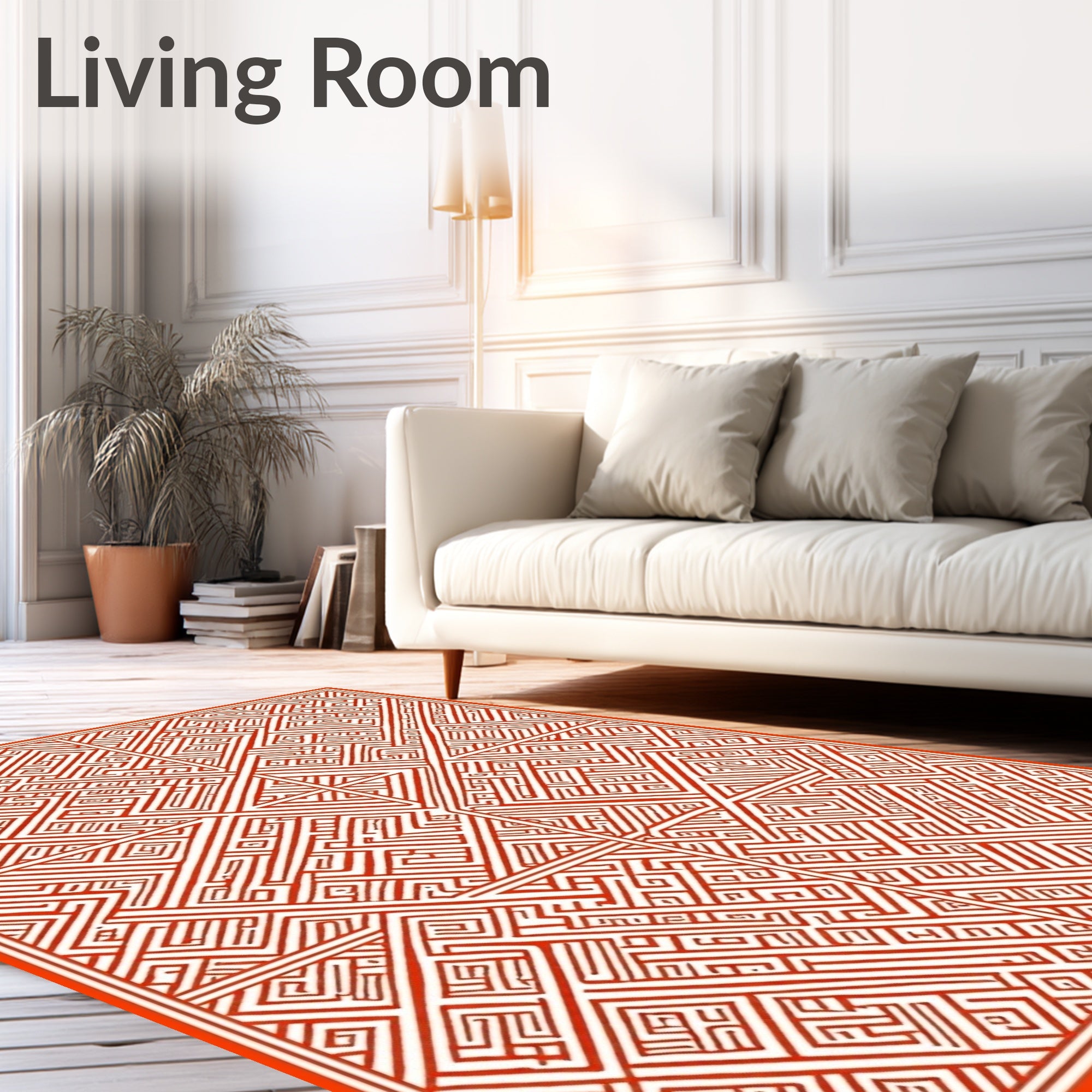 Red Linear Intricate Maze Pattern Rug