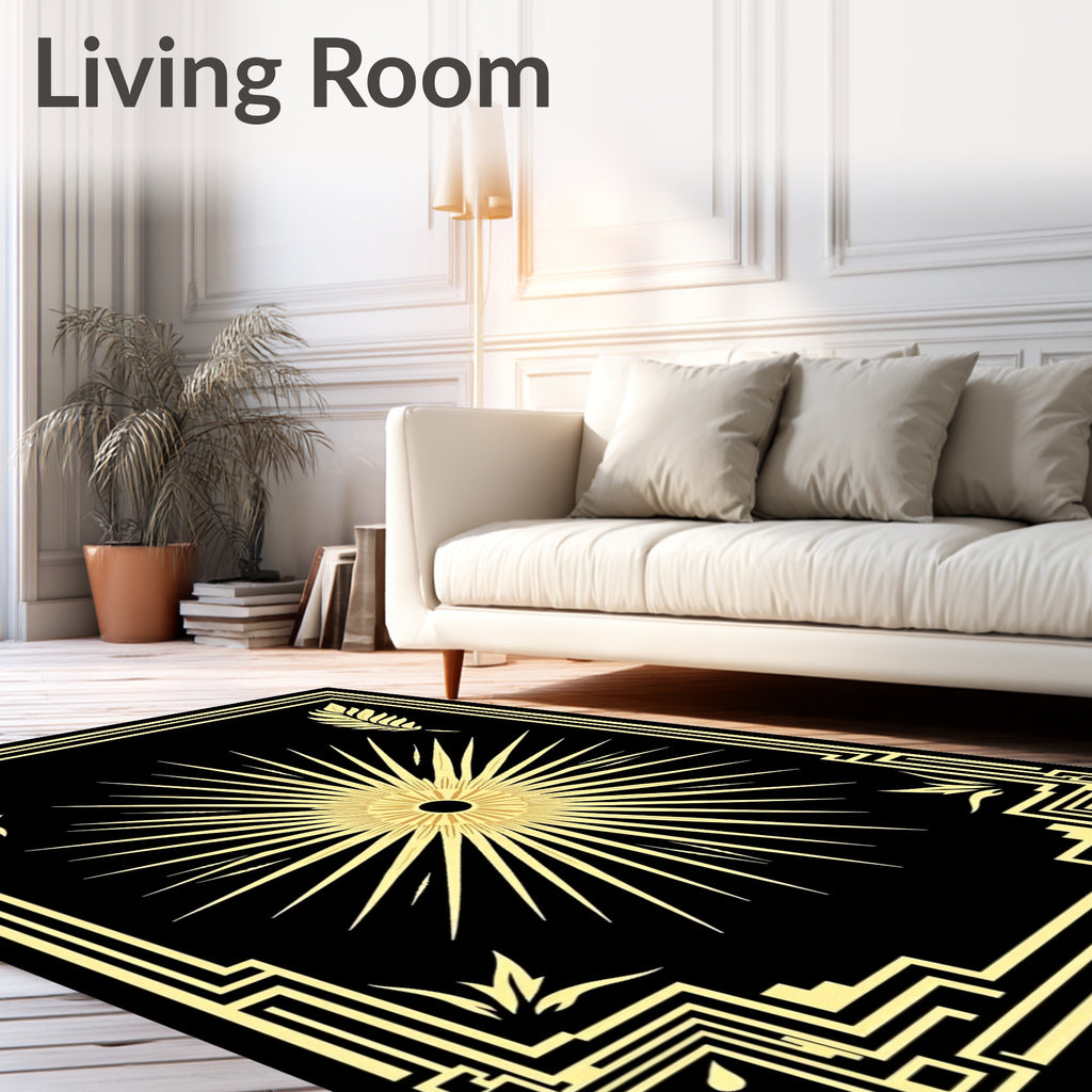 Golden Sunburst Geometric Frame Rug