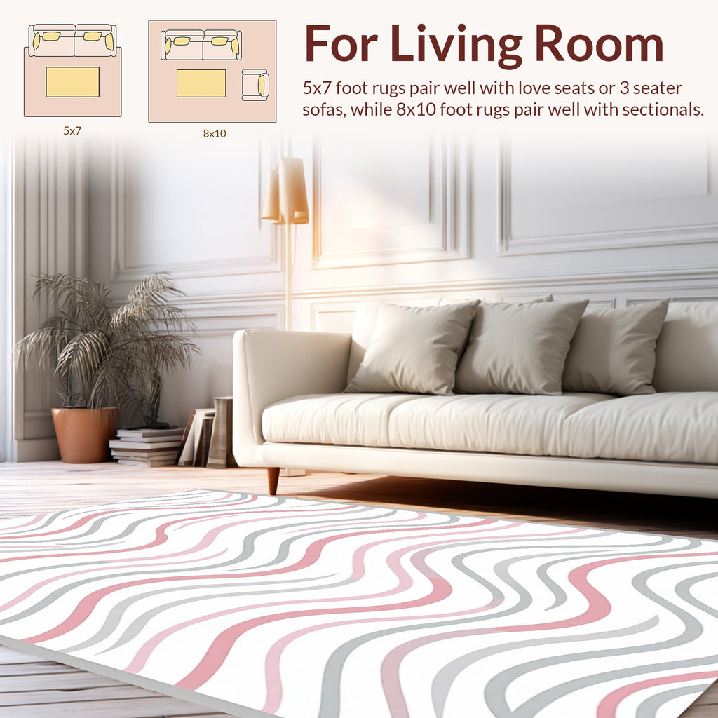 Delicate Pink Gray Wavy Stripes Rug