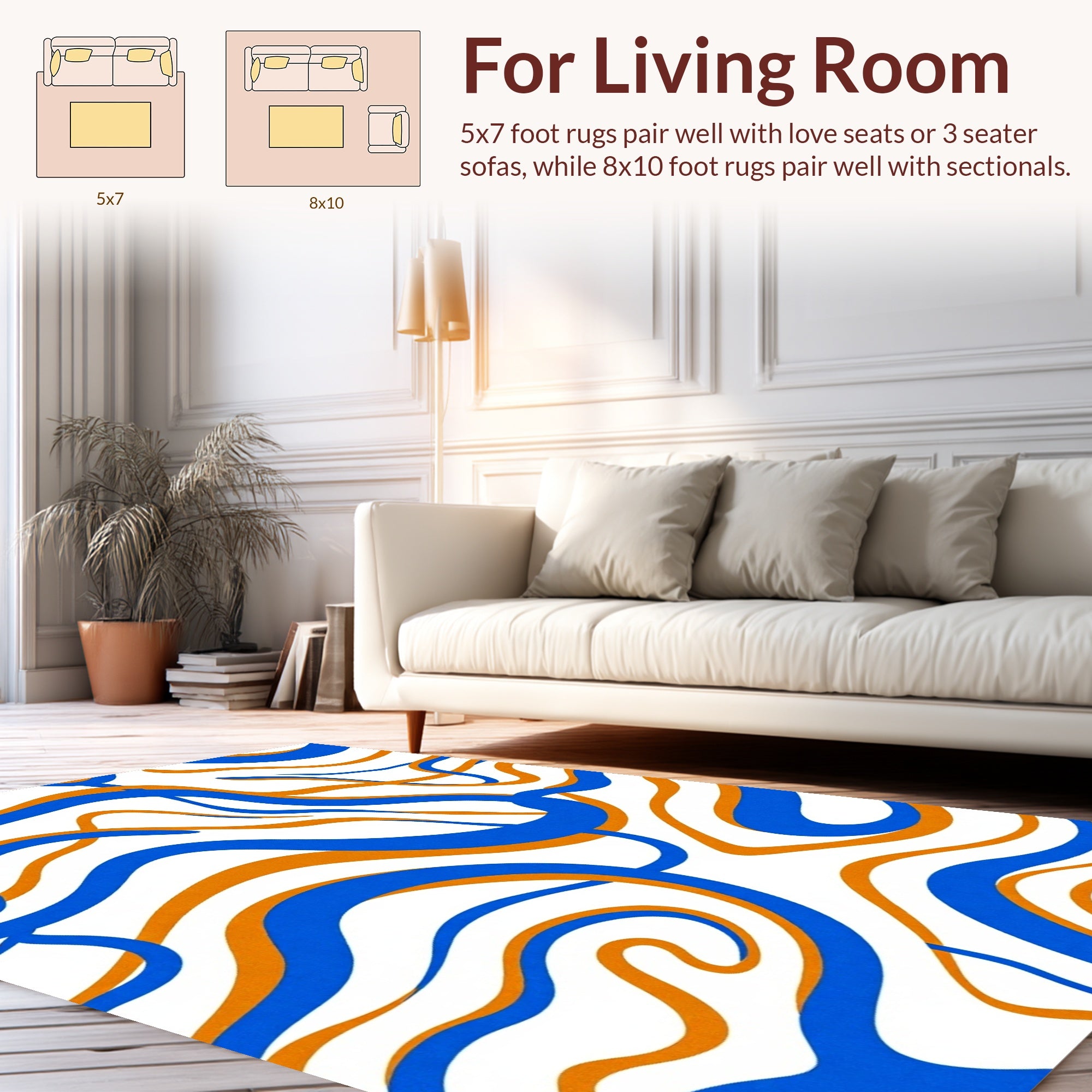 Swirling Blue and Orange Pattern Rug