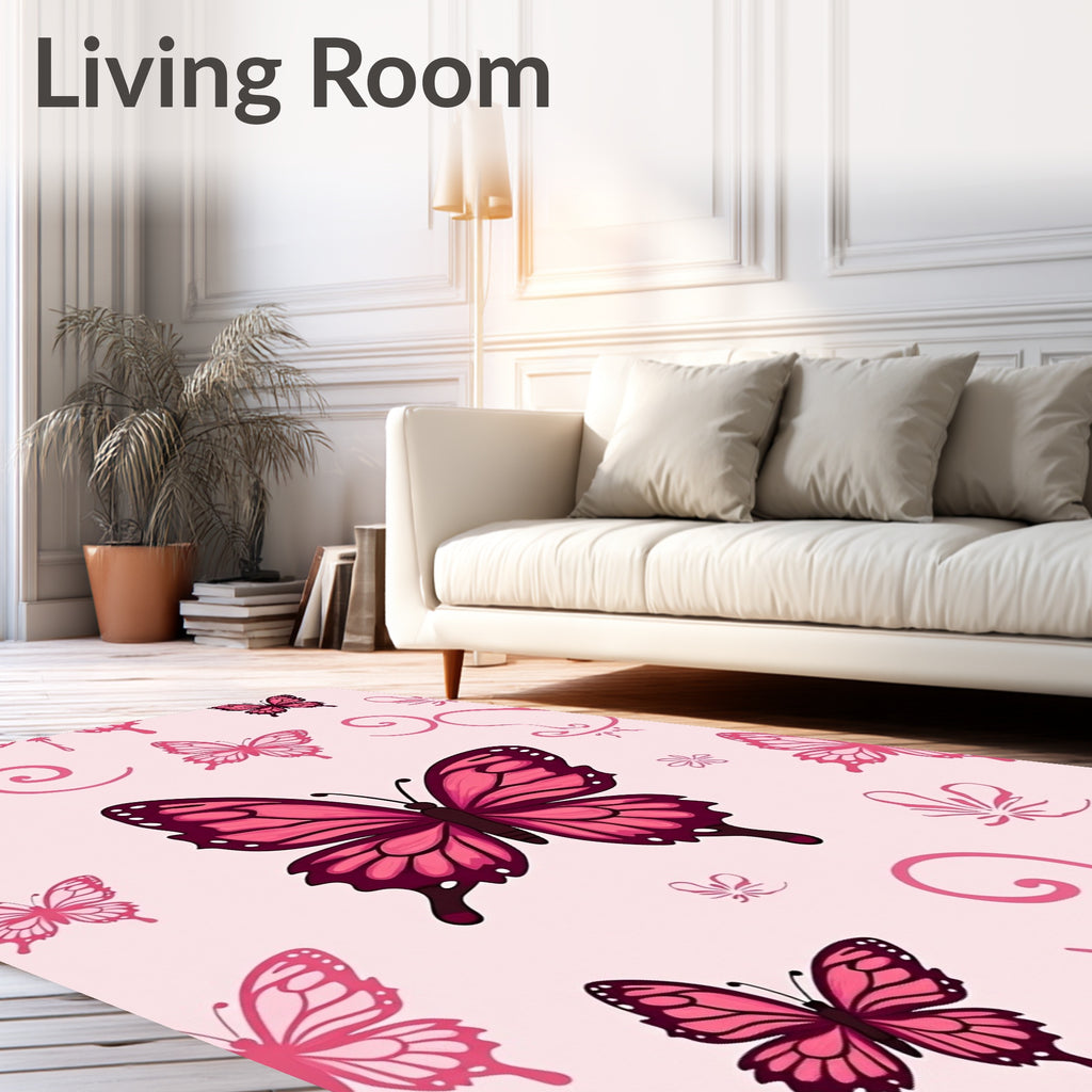 Pink Butterflies and Swirls Pattern Rug