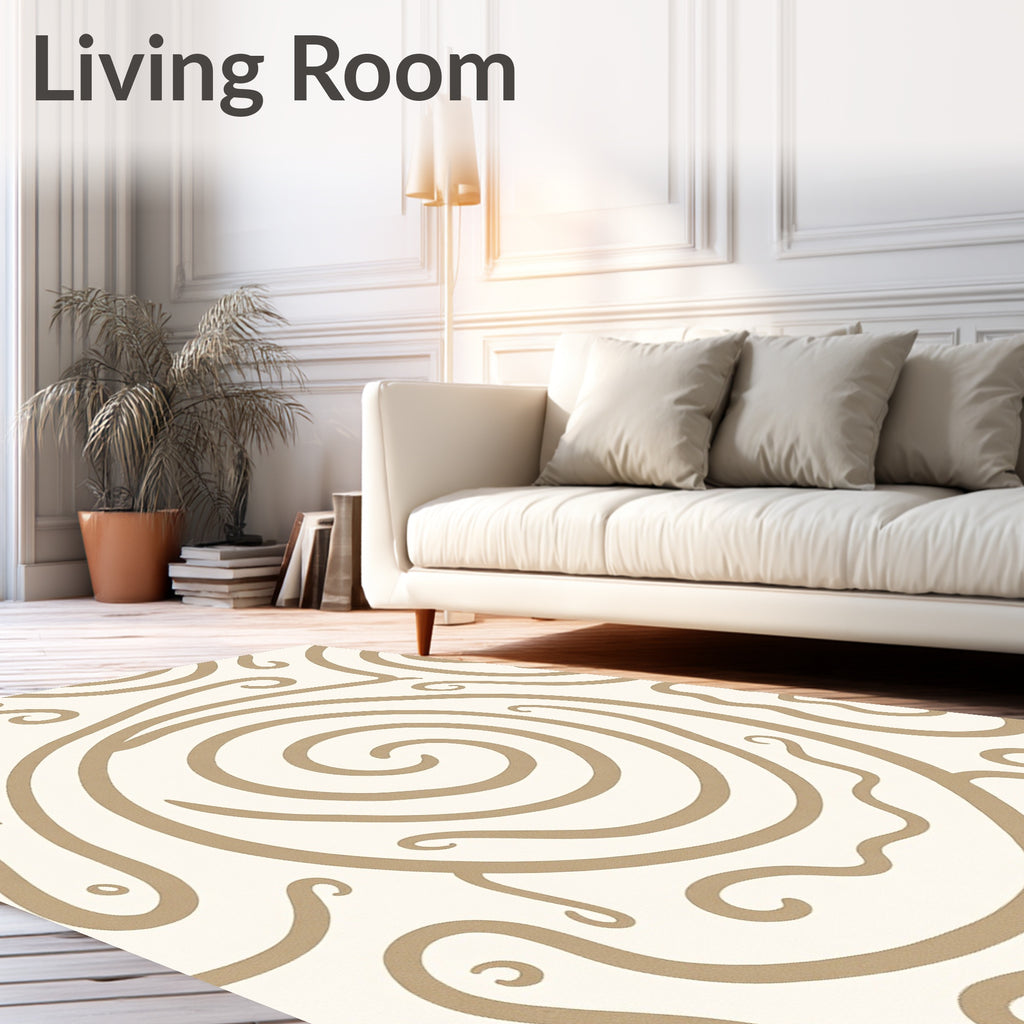 Beige Swirl Line Art Rug