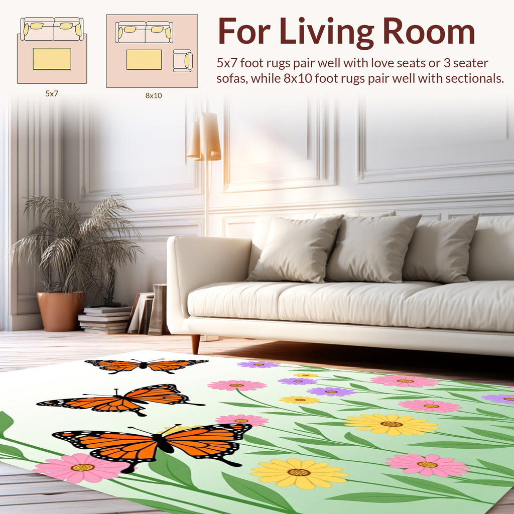 Monarch Butterflies Floral Meadow Design Rug