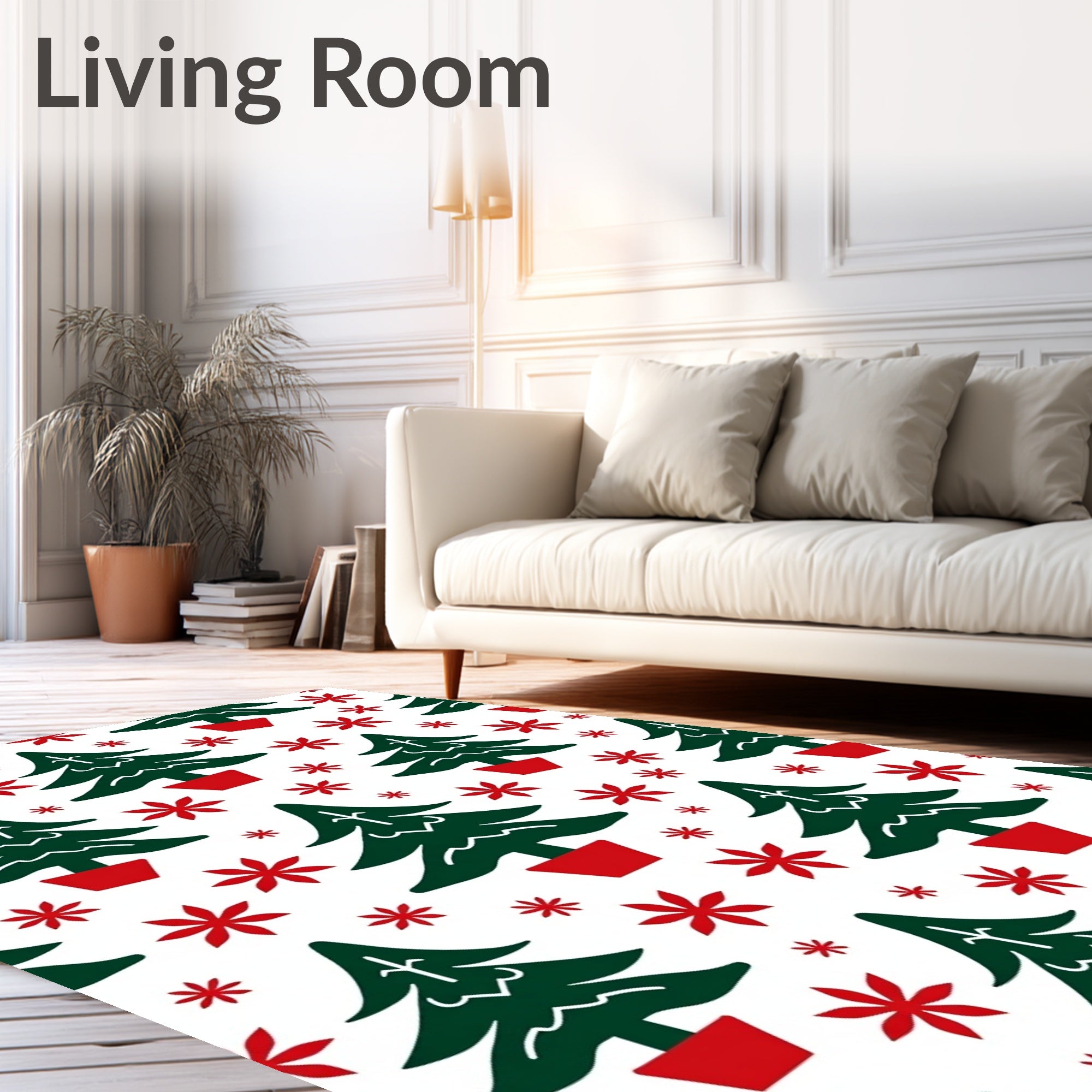 Whimsical Christmas Trees Flowers Pattern Rug