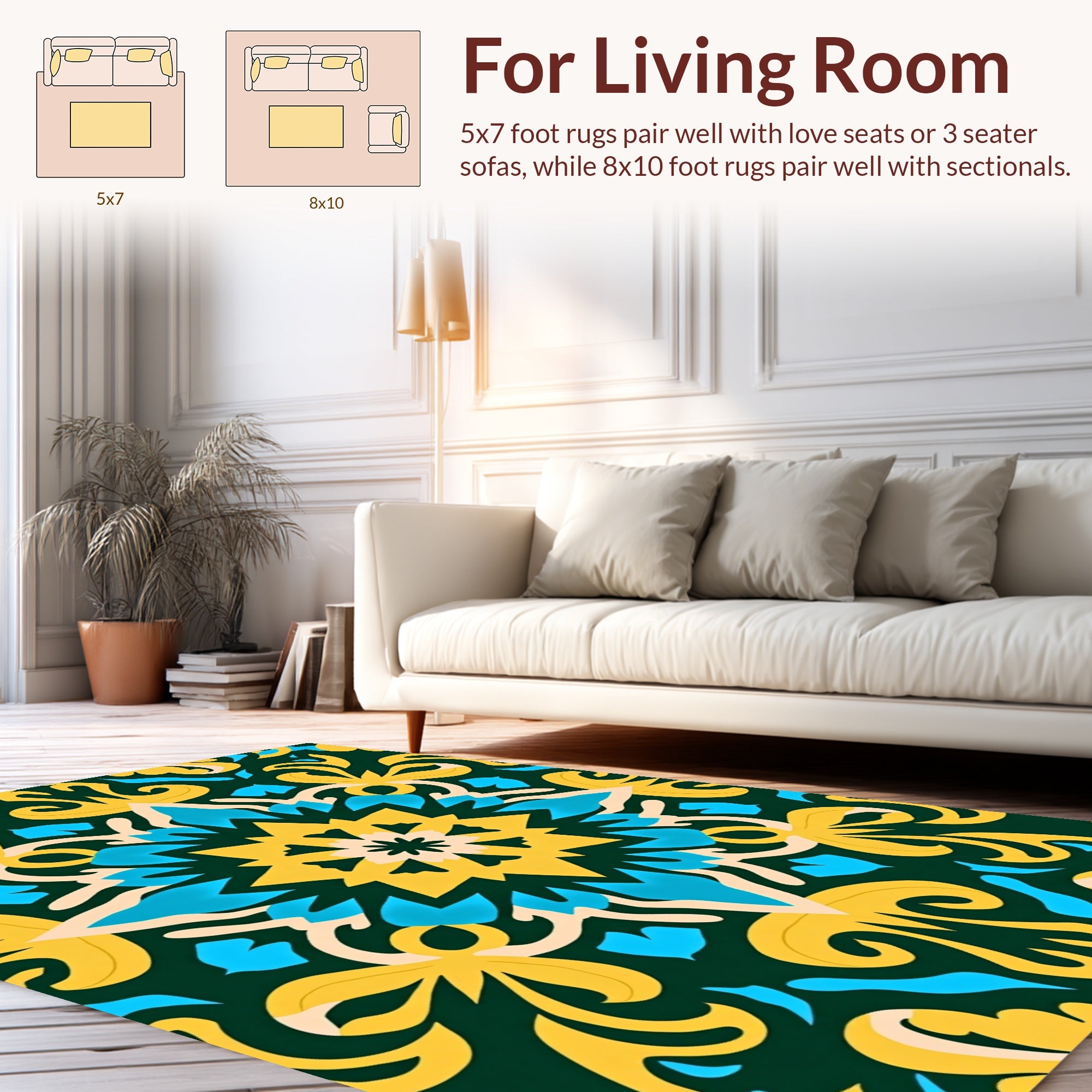 Golden Teal Intricate Mandala Design Rug