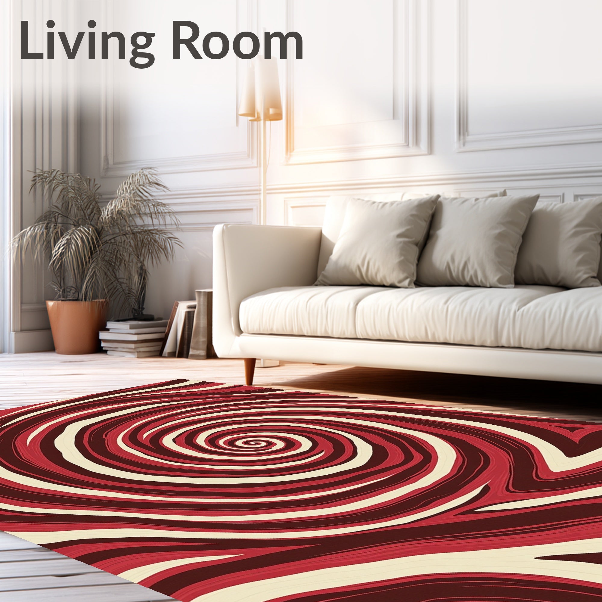 Red Cream Swirl Abstract Pattern Rug