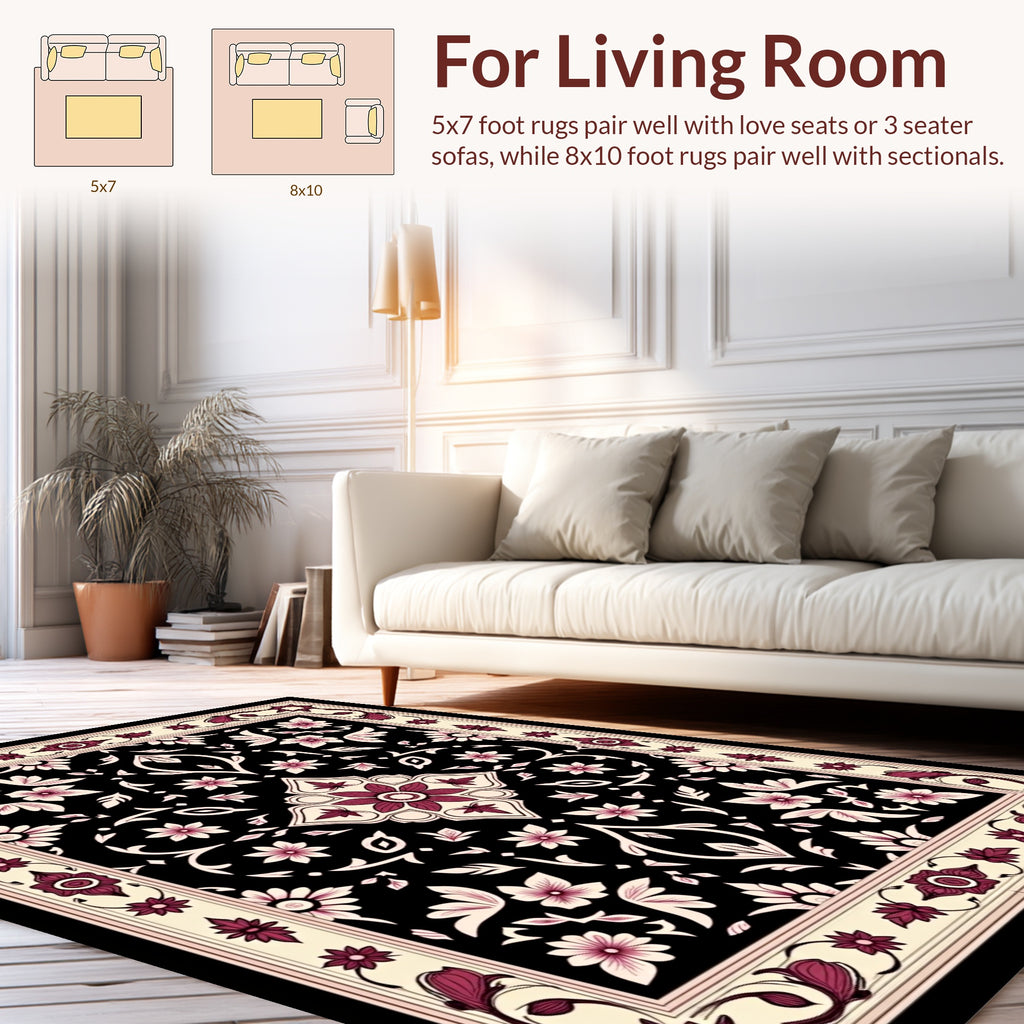 Ornate Floral And Vine Pattern Rug