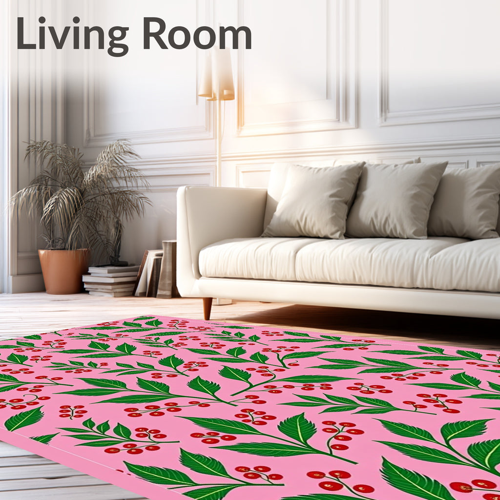 Pink Garden Berry Leaf Arrangement Rug