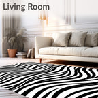 Abstract Black White Wave Pattern Rug