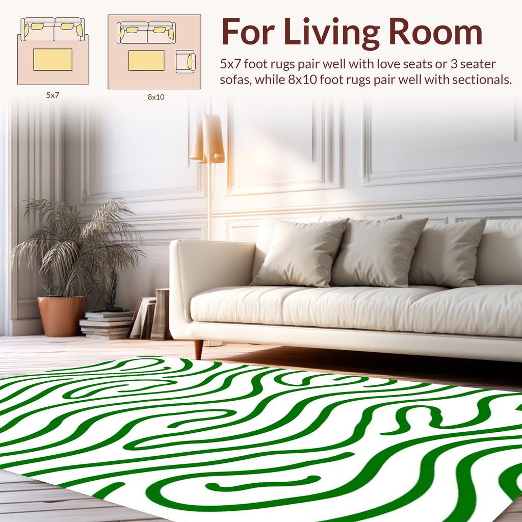 Bold Green Wavy Lines Pattern Rug