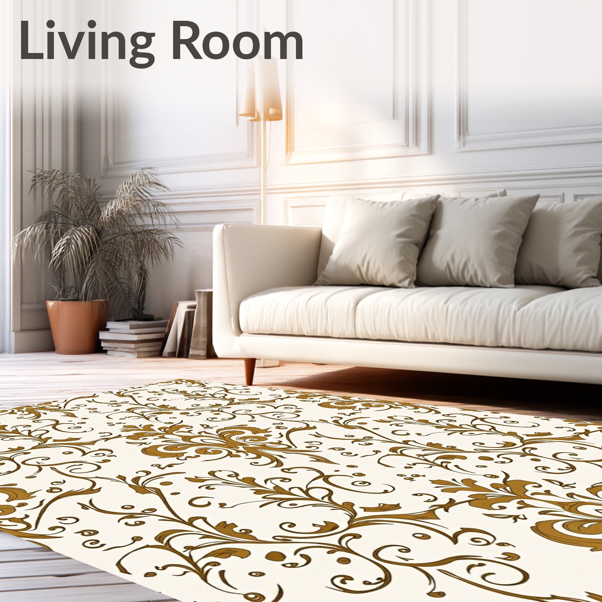 Classic Scrolling Floral Damask Pattern Rug