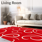 Whimsical Red White Swirl Design Rug
