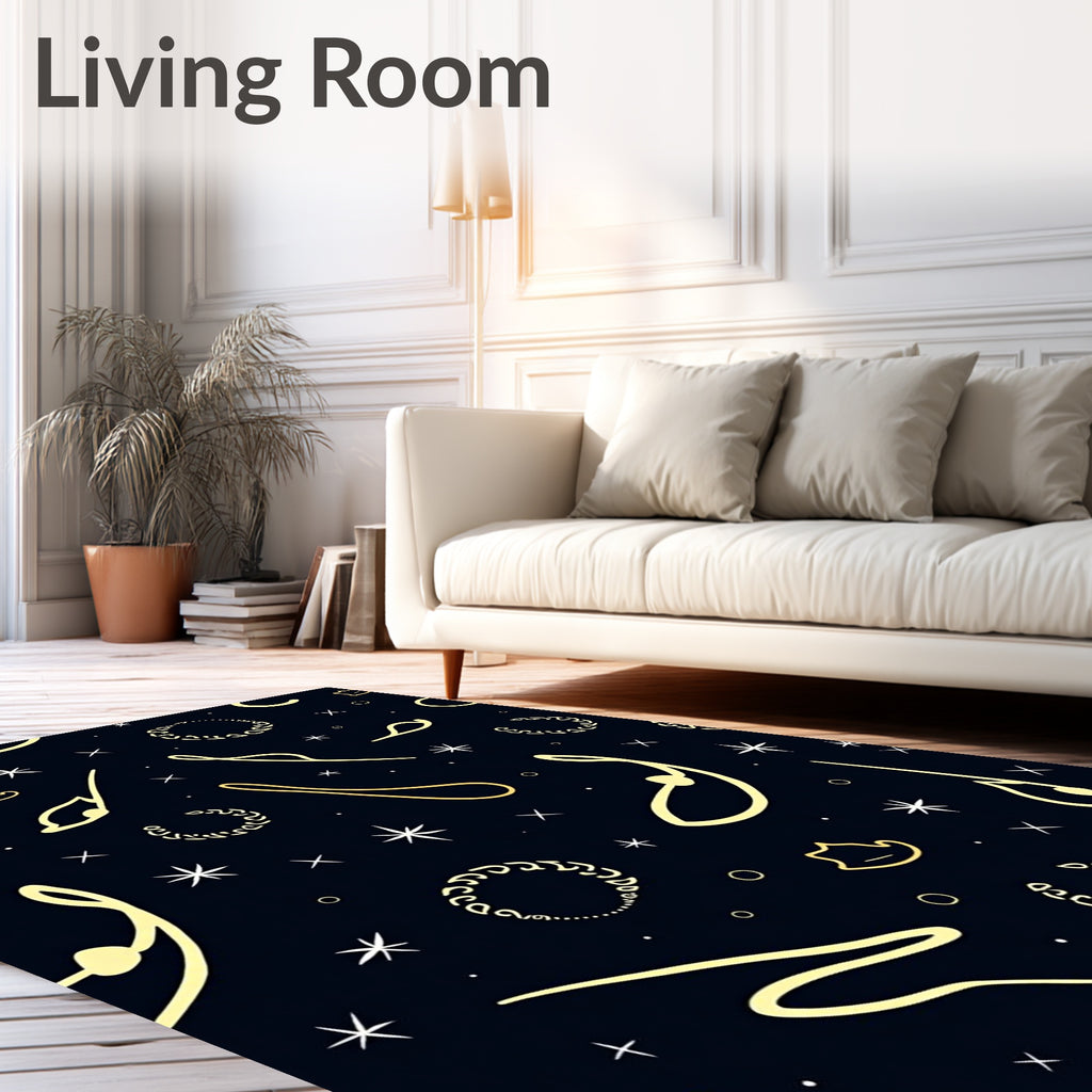Celestial Gold Swirls and Stars Rug