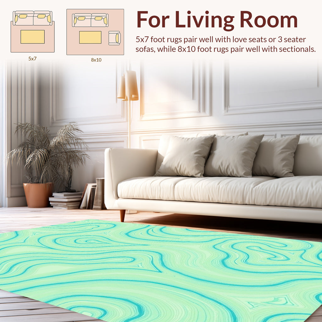Teal Swirling Fluid Waves Rug