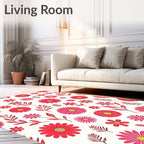Vibrant Pink Daisy Scatter Pattern Rug