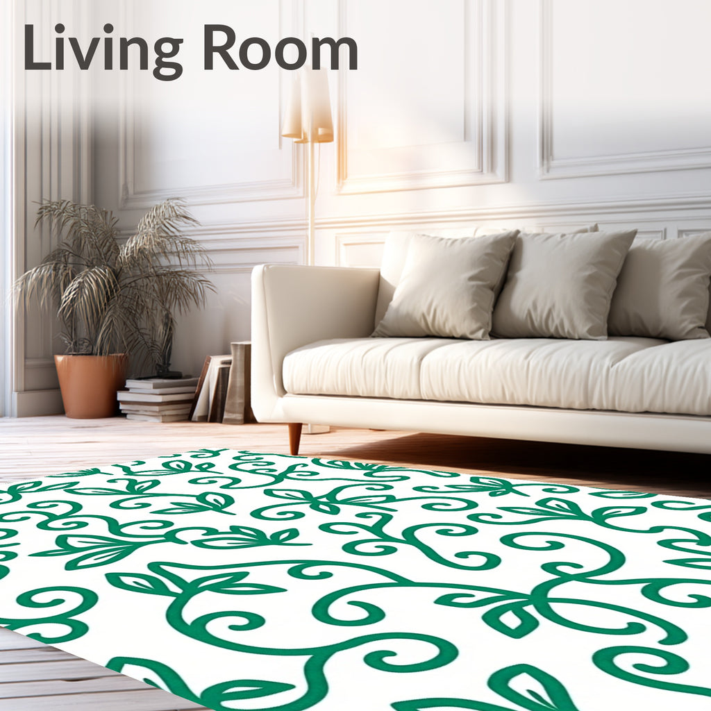 Classic Green Floral Swirl Pattern Rug
