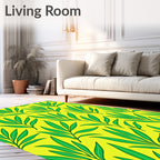 Green Leaf Pattern On Yellow Background Rug