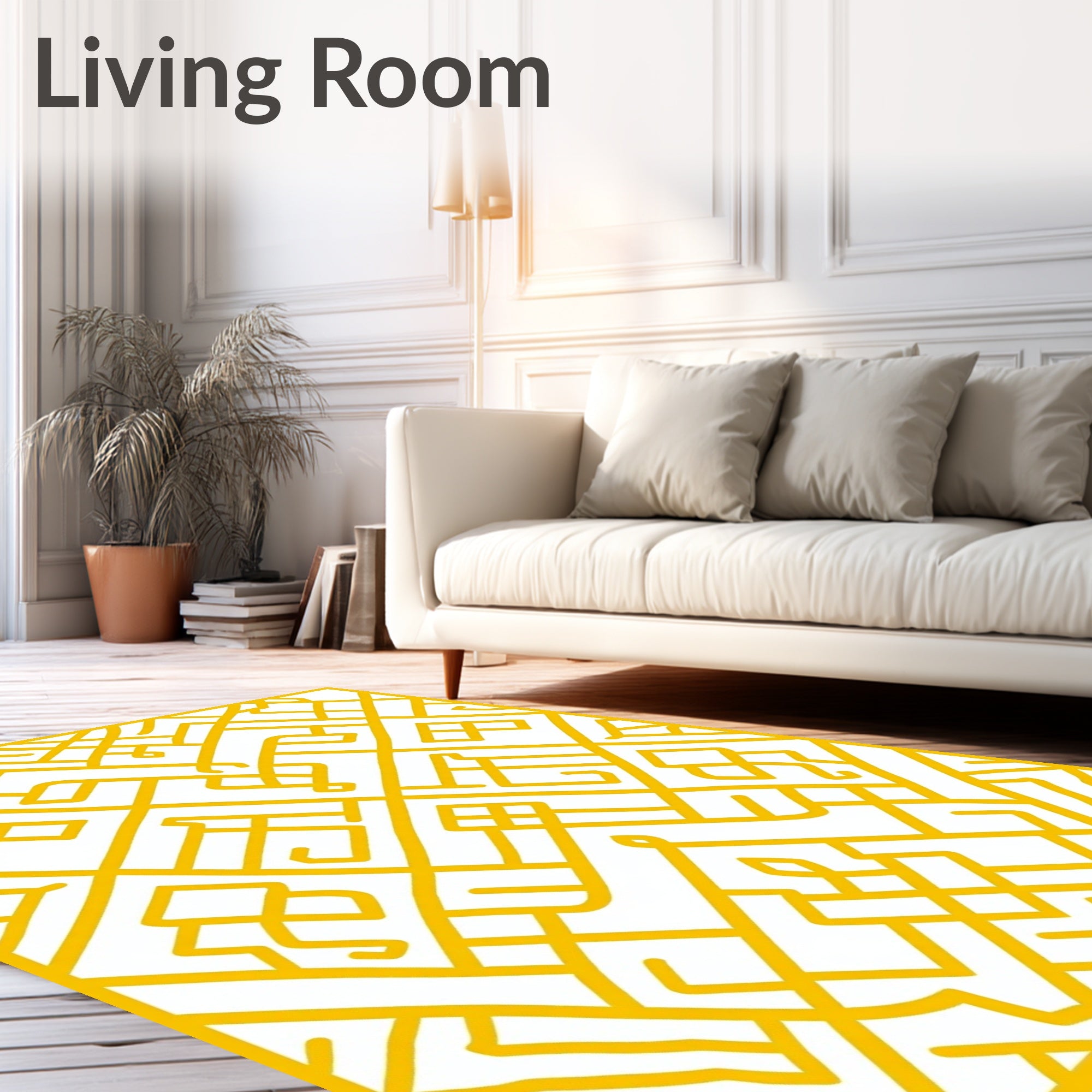 Yellow Geometric Labyrinth Pattern Rug
