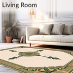 Ornate Dark Green Golden Medallion Frame Rug