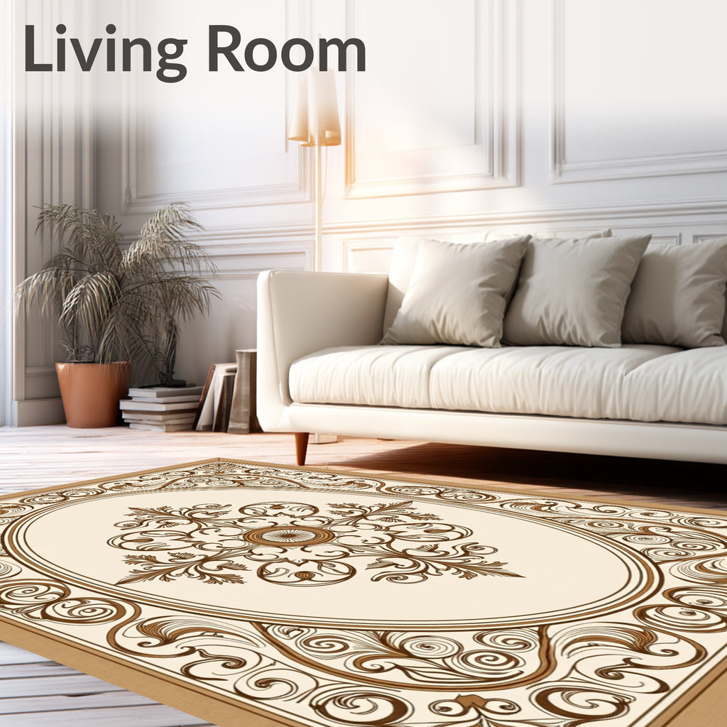 Elegant Brown Scrollwork Oval Mandala Design Rug