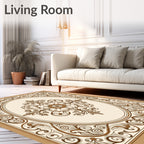 Elegant Brown Scrollwork Oval Mandala Design Rug