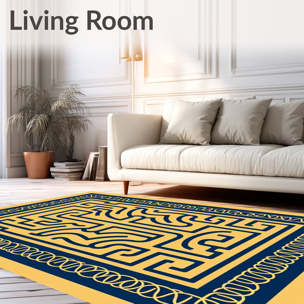 Bold Blue Maze Geometric Abstract Rug