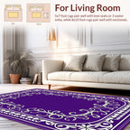 Elegant Purple White Floral Scroll Pattern Rug